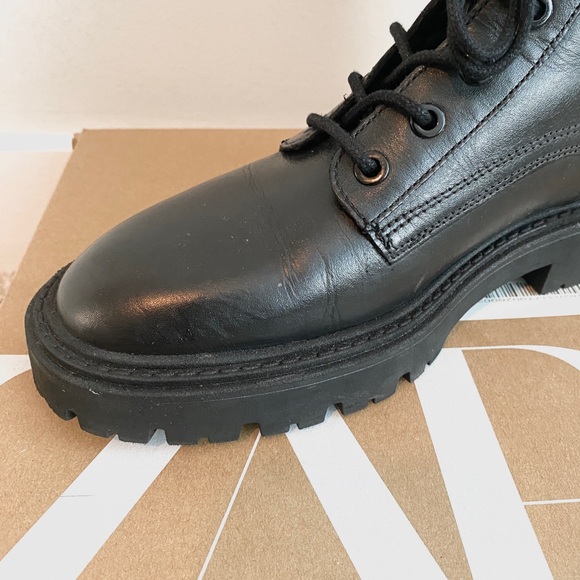 ZARA Black Leather Combat Boot Lace + Buckle Closure Size EU 38 [2177-811-040] - Picture 6 of 12